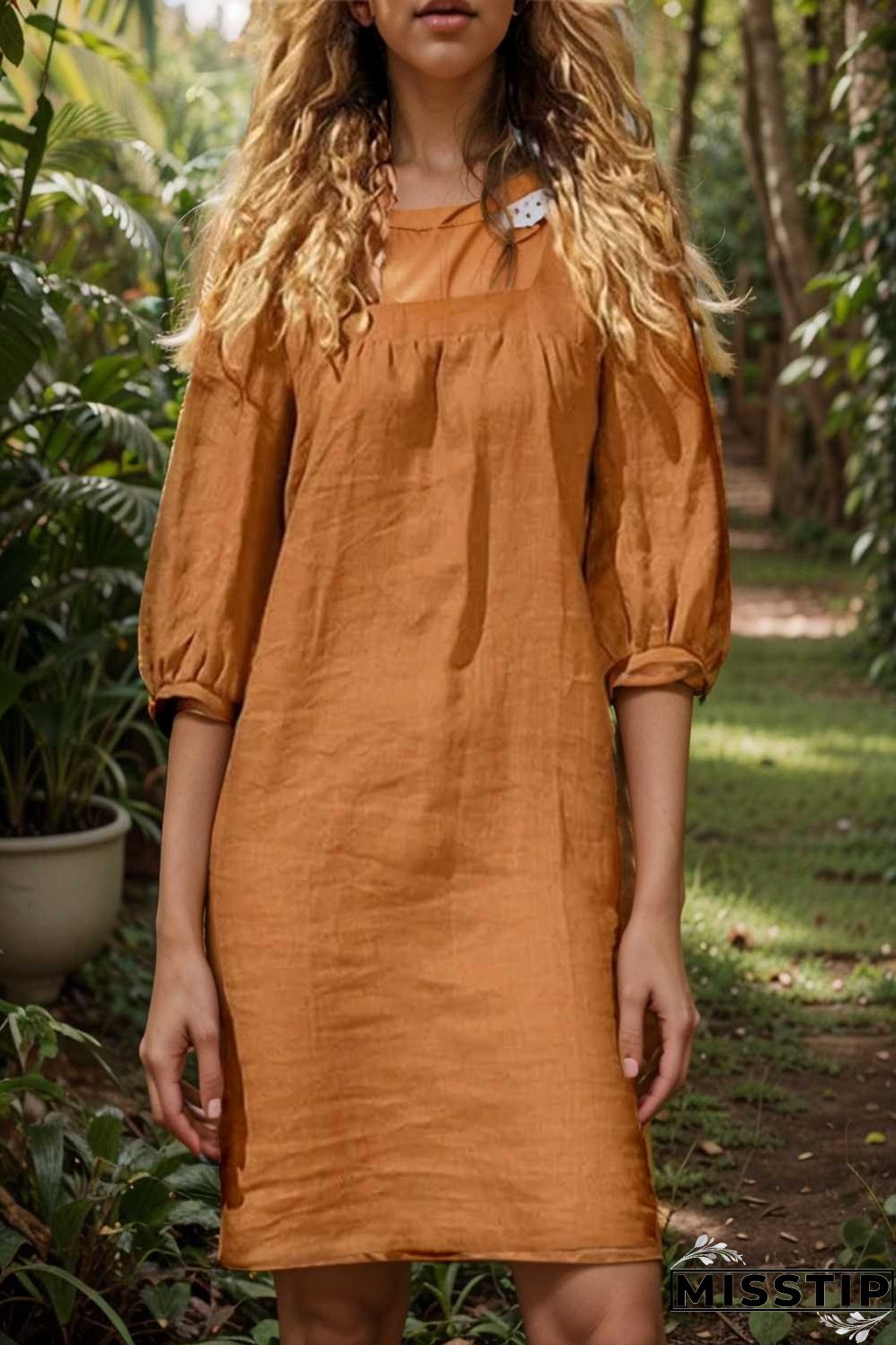 cotton linen loose casual half sleeve mini dress