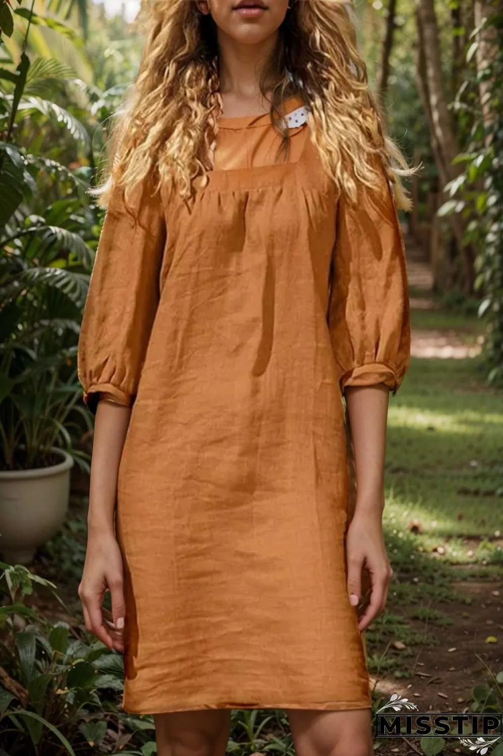 cotton linen loose casual half sleeve mini dress