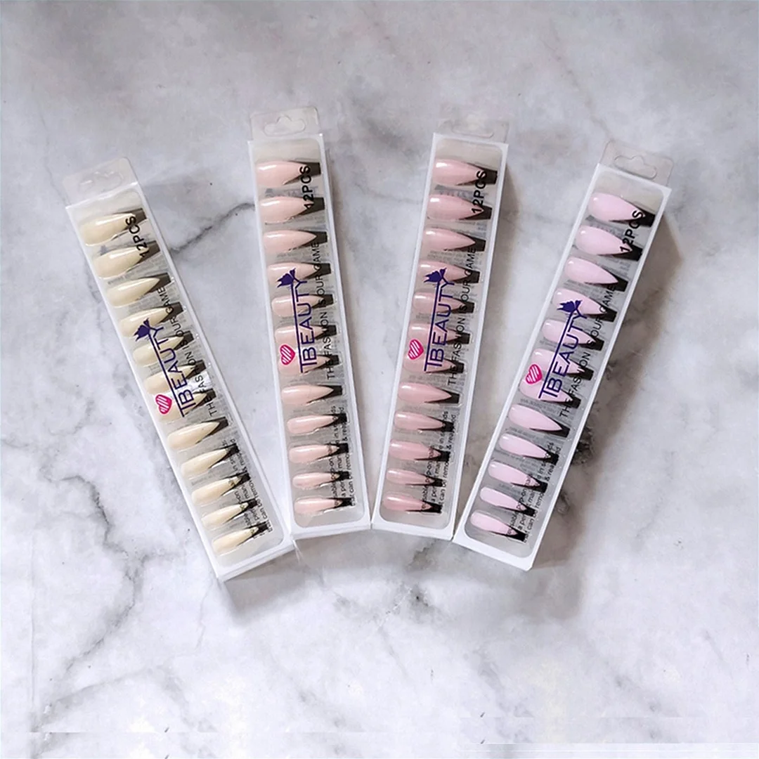 Random Color 12pcs Detachable False Nails French Wearable Fake Nails Full Cover Nail Tips press on nails Wholesale free shipping-Nail Inspo