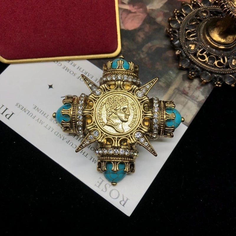 Minimalist Classic Style Pin Human Alloy Turquoise Lapis Lazuli Inlay Rhinestones Unisex Brooches 1 Piece