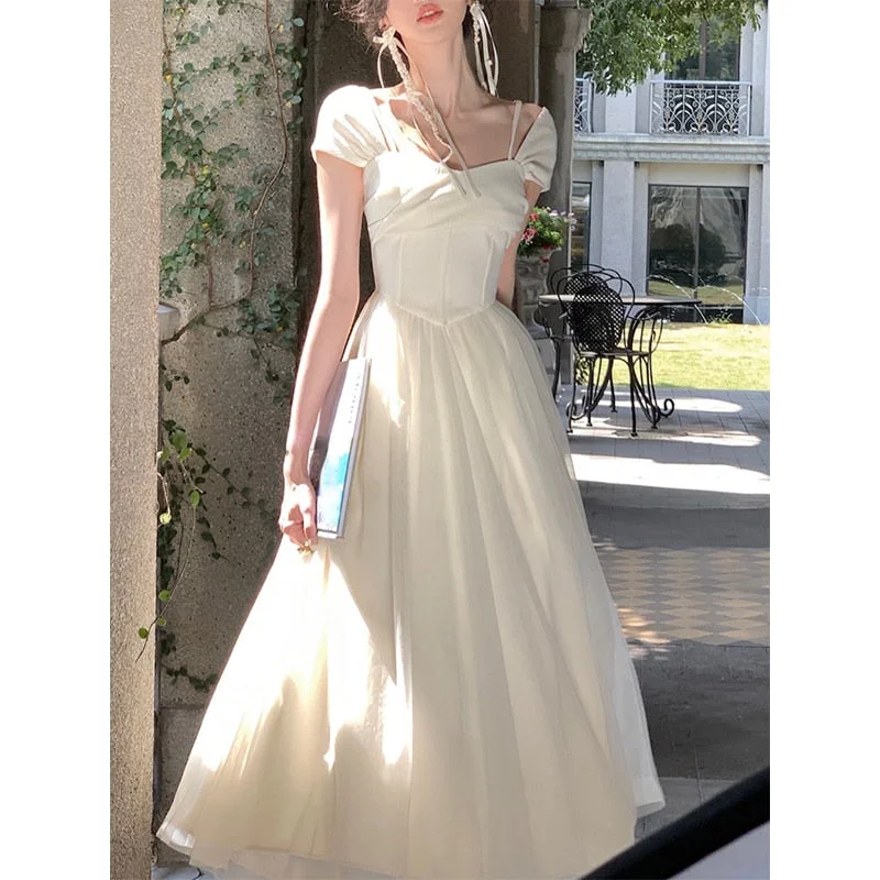 Graduation Gift 2023 Summer Sweet Elegant Lace Formal Dress Office Lady Beach Style Even Party Midi Dress Women Design One Piece Dress Korean