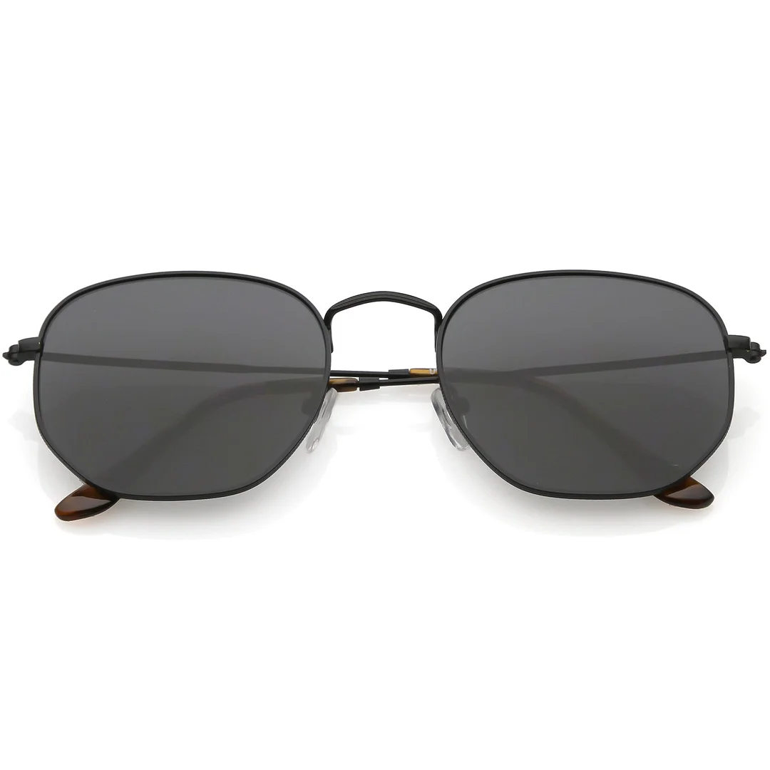 Large Metal Hexagonal glasses Slim Arms Neutral Colored Flat Lens 54mm