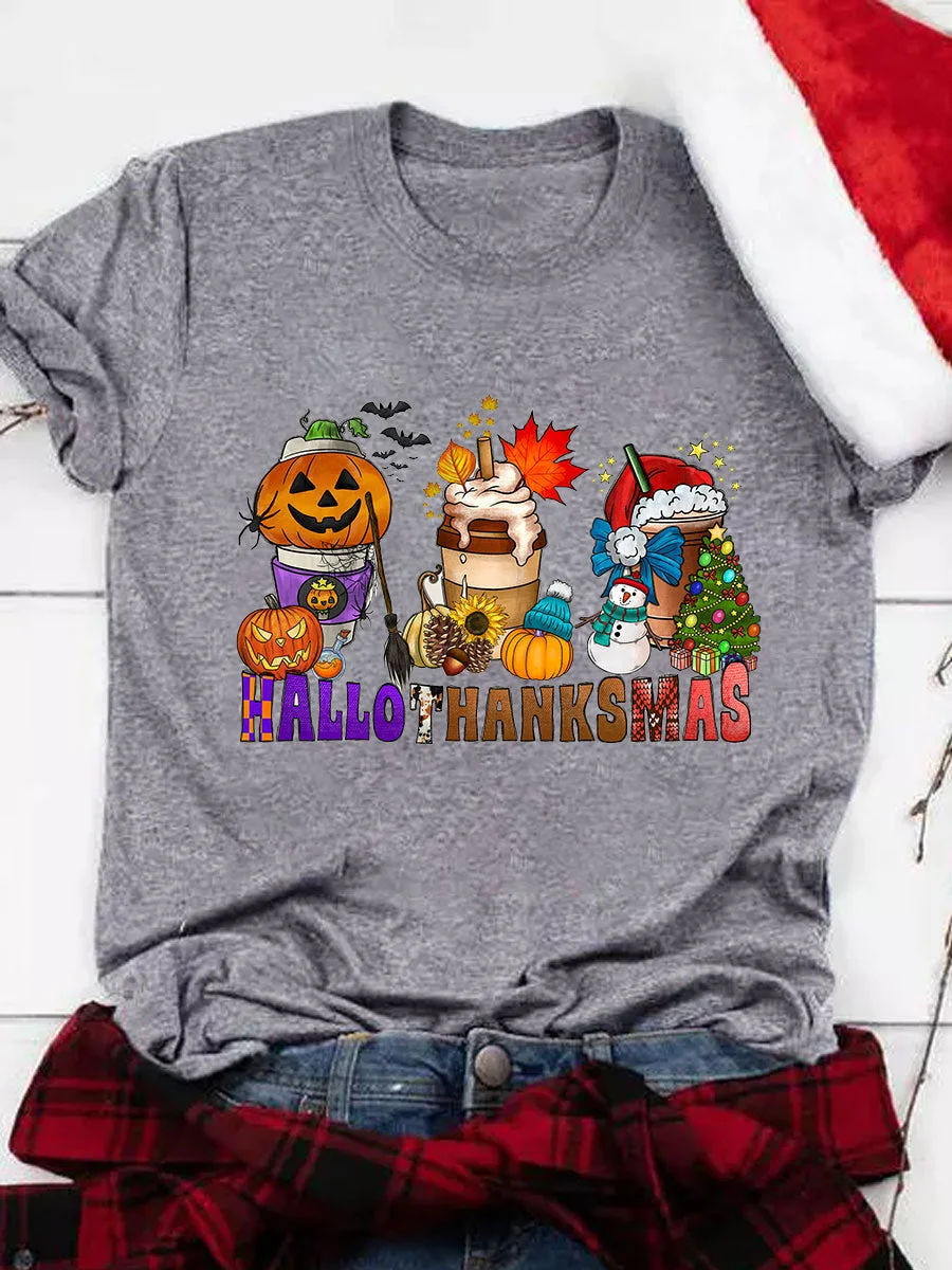 Happy Hallothanksmas Coffee Print Tee