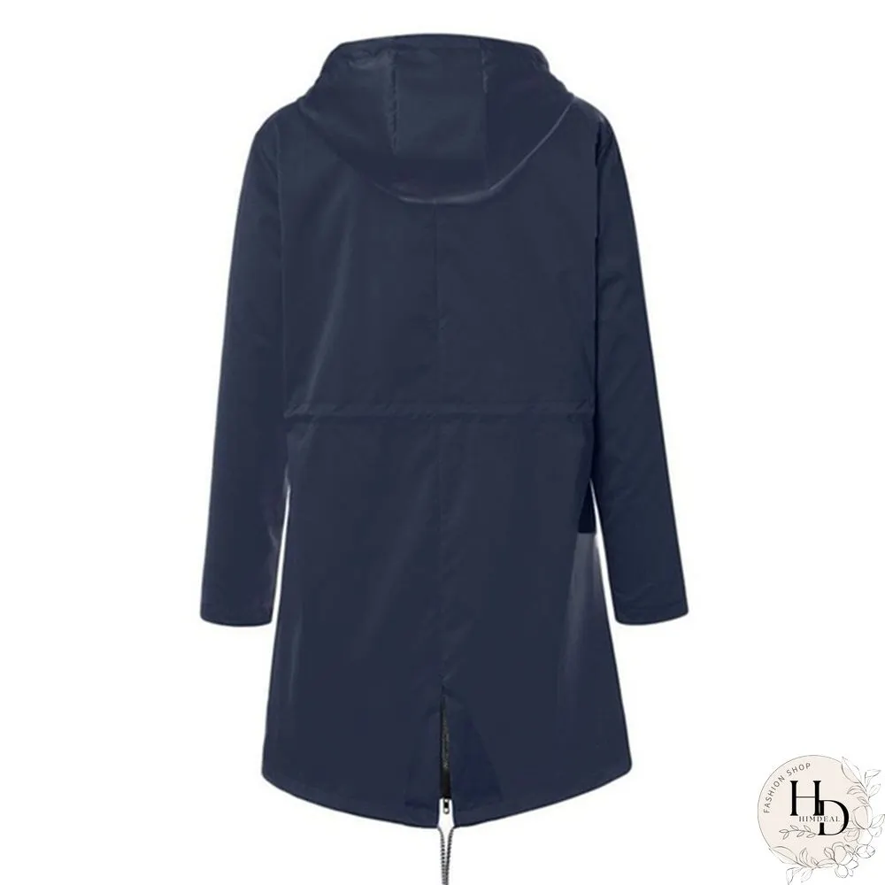 Women Waterproof Zipper Rain Jacket Solid Color Ladies Outdoor Mountaineering Lightweight Raincoats Plus Size S-5XL