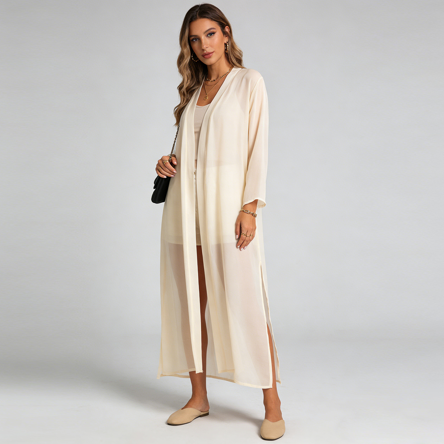 Silk Cardigan Long Duster with Side Slits REAL SILK LIFE