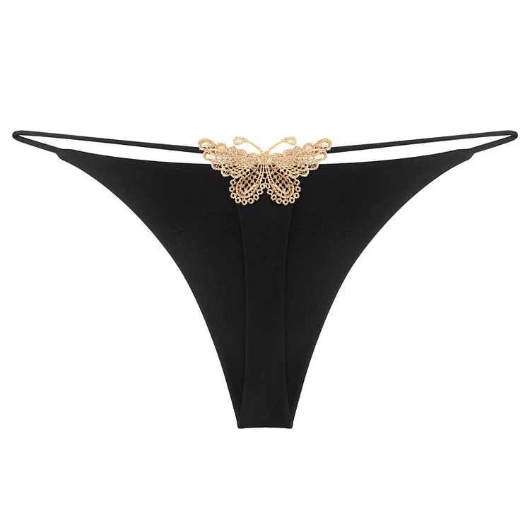 Thin Ribbon Bow Embroidered Low-rise Thong