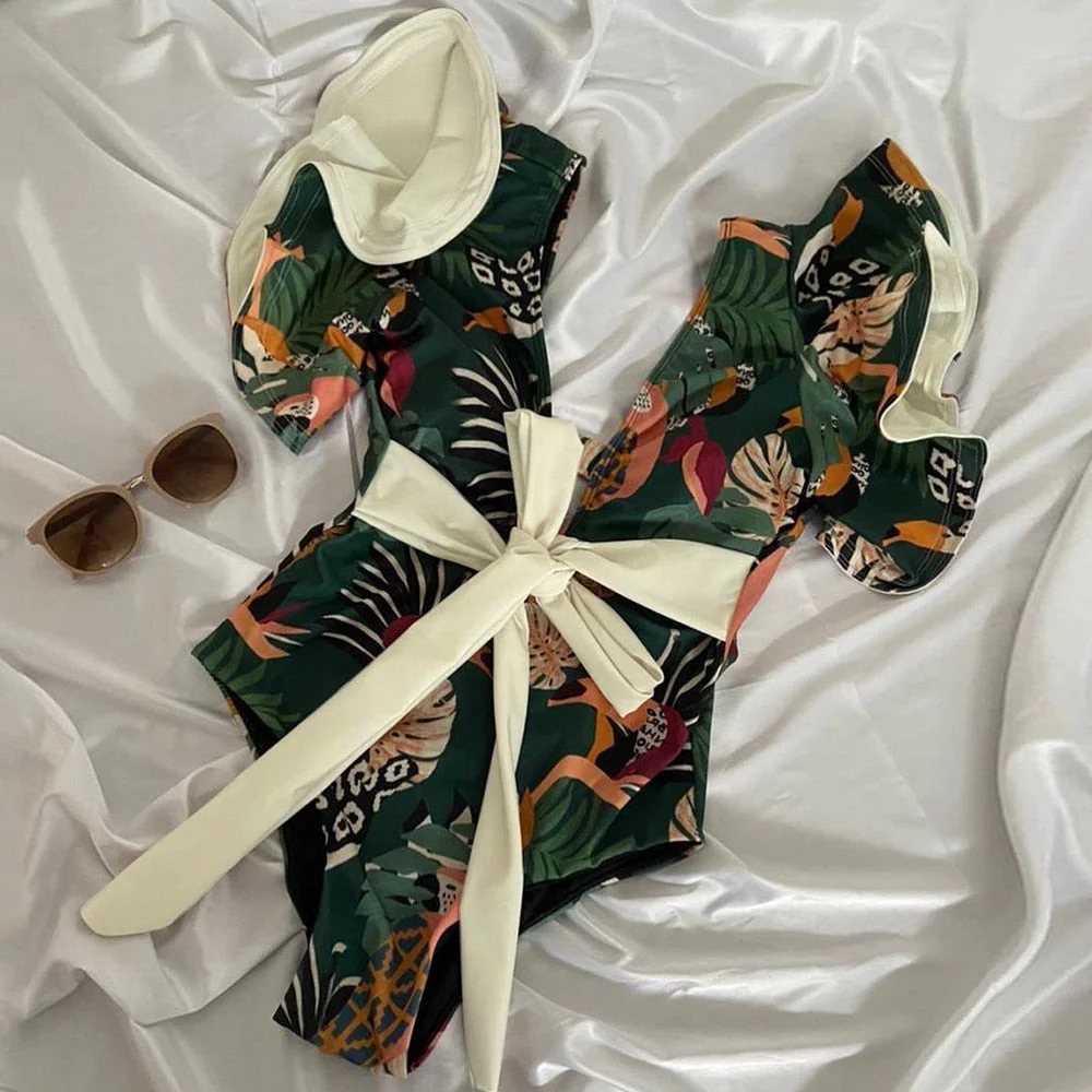 2020 Sexy New Ruffle One Piece Swimsuit Off The Shoulder Swimwear Women Swimsuit Deep-V Bathing Suits Beach Wear Swim Suit