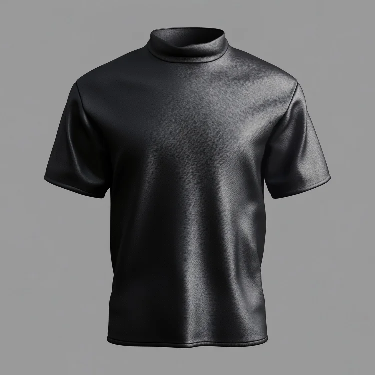 Okaywear PU Leather Mock Neck Short Sleeve T-Shirt Okaywear