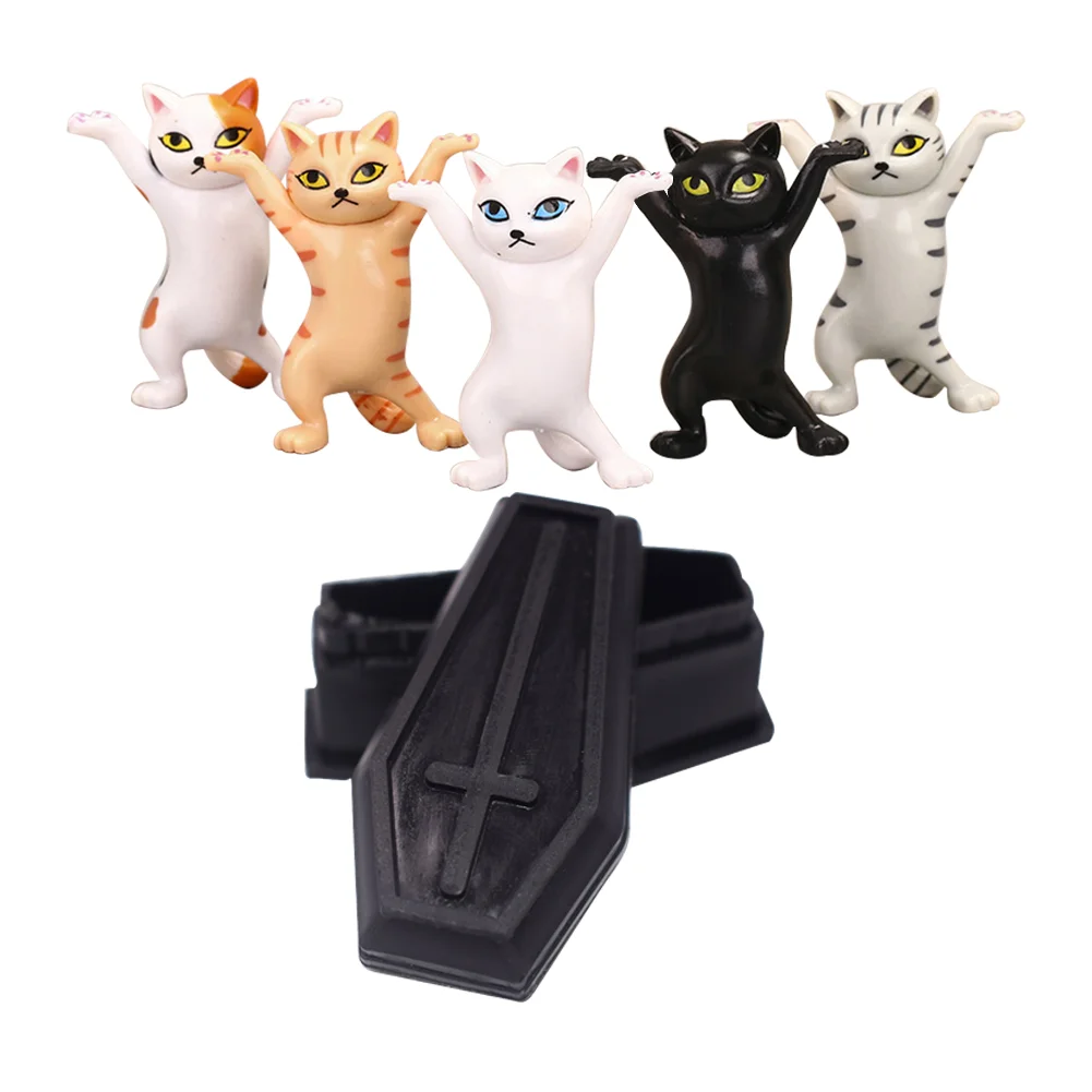 Cartoon Cat Pen Holder Resin Dancing Kitten Sculpture Office Home Decor