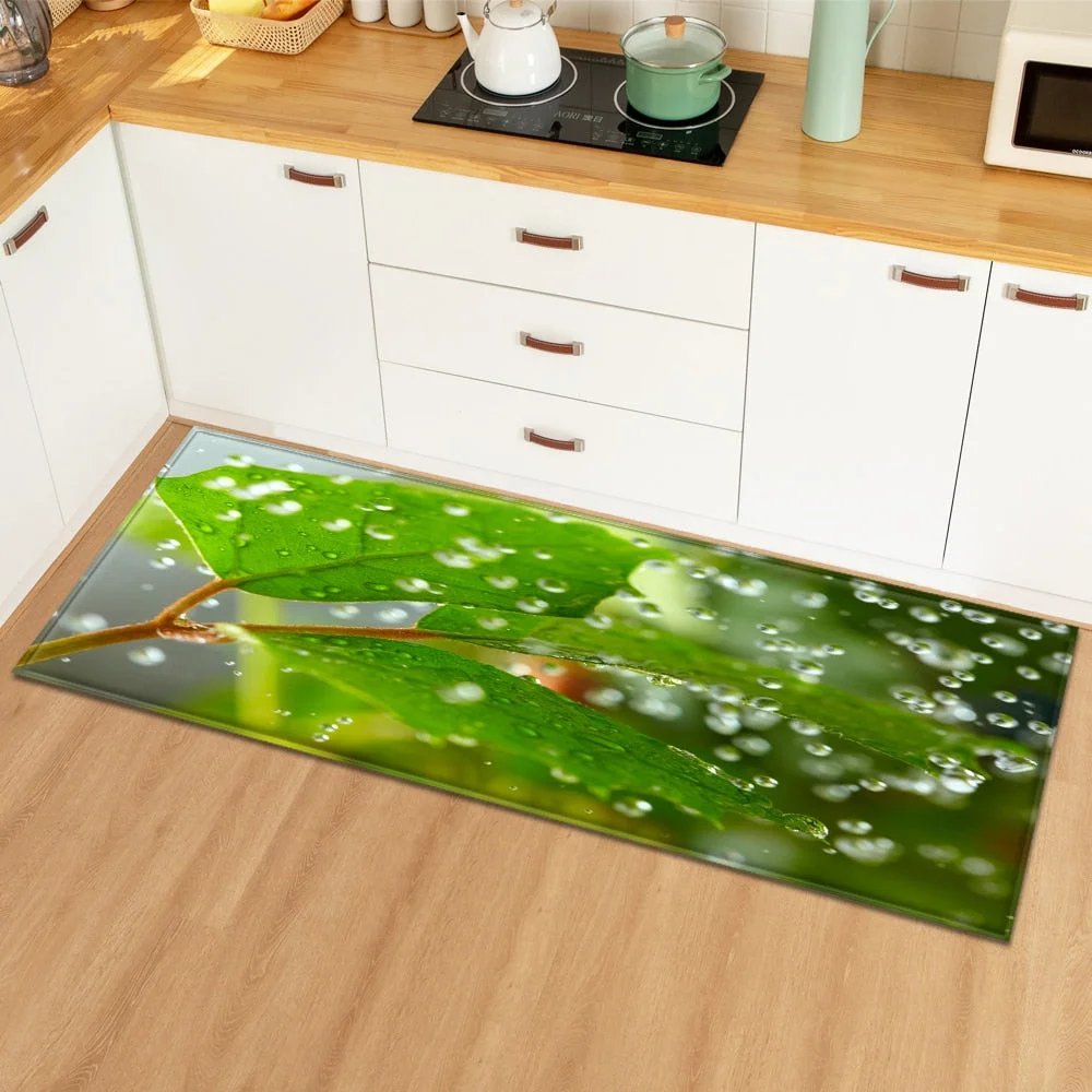 Modern Kitchen Mat Home Bedroom Decoration Floor Carpet Plant Leaves Pattern Entrance Doormat Hallway Bathroom Non-Slip Long Rug