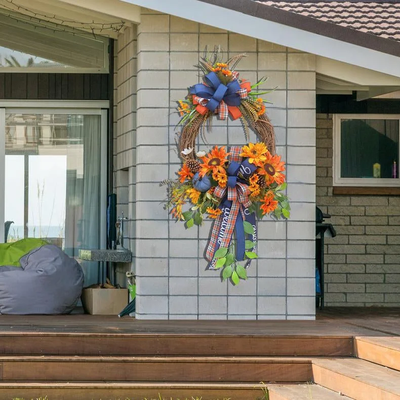 Blue Autumn Pumpkin Swag Fall Door Wreath