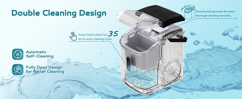 Product Introduction of EUHOMY Nugget Ice Maker Countertop with Handle, Ready in 6 Mins, 33lbs/24H, Removable Top Cover, Auto-Cleaning, Portable Pebble Ice Maker with Basket and Scoop, for Home/Kitchen/Party/Camping 3