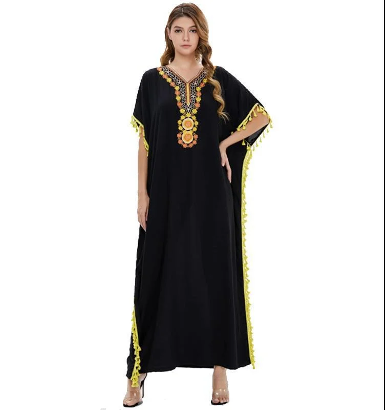 Women's Dress Print Large Size Loose Big Pendulum Black Dresses