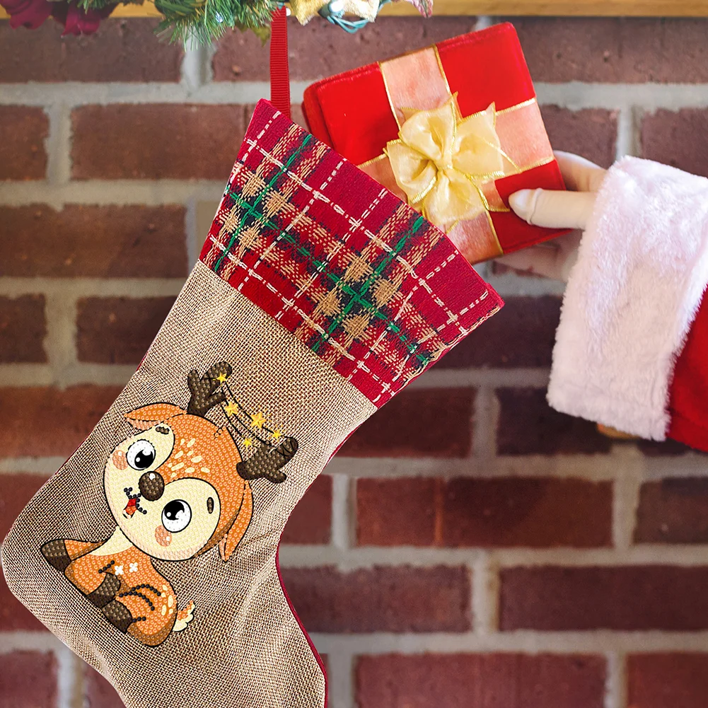 DIY Elk Christmas Socks Decor DIY Diamond Art Kits for Family Party Decoration(20*35cm)