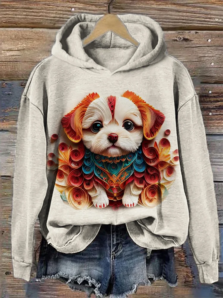Comstylish Baby Dog Paper Art Cozy Hoodie