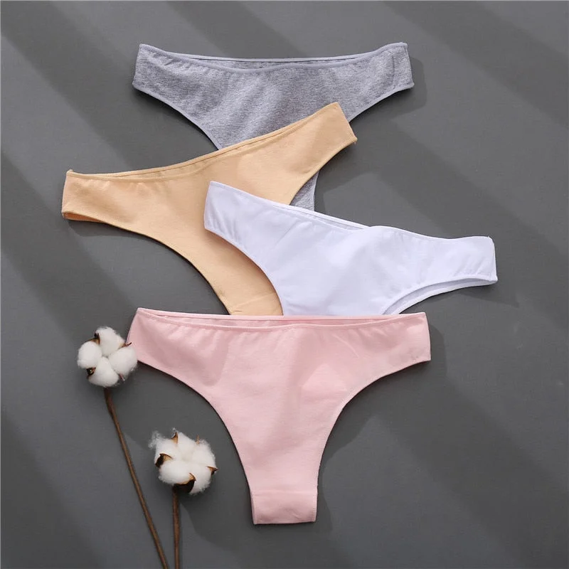 FINETOO 3Pcs/set Cotton Brazilian Panties M-2XL Women Underwear Ladies Soild Color T-back Underpants Sexy Low-rise Panty 2021