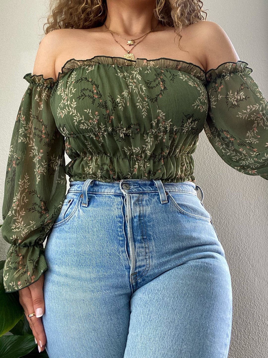 One-Shoulder Long Sleeve Floral Top