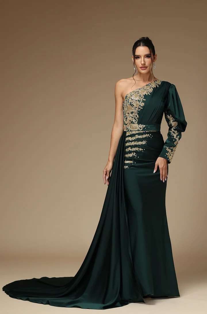 chinese dress ladies Women's dark green silk long belted dress