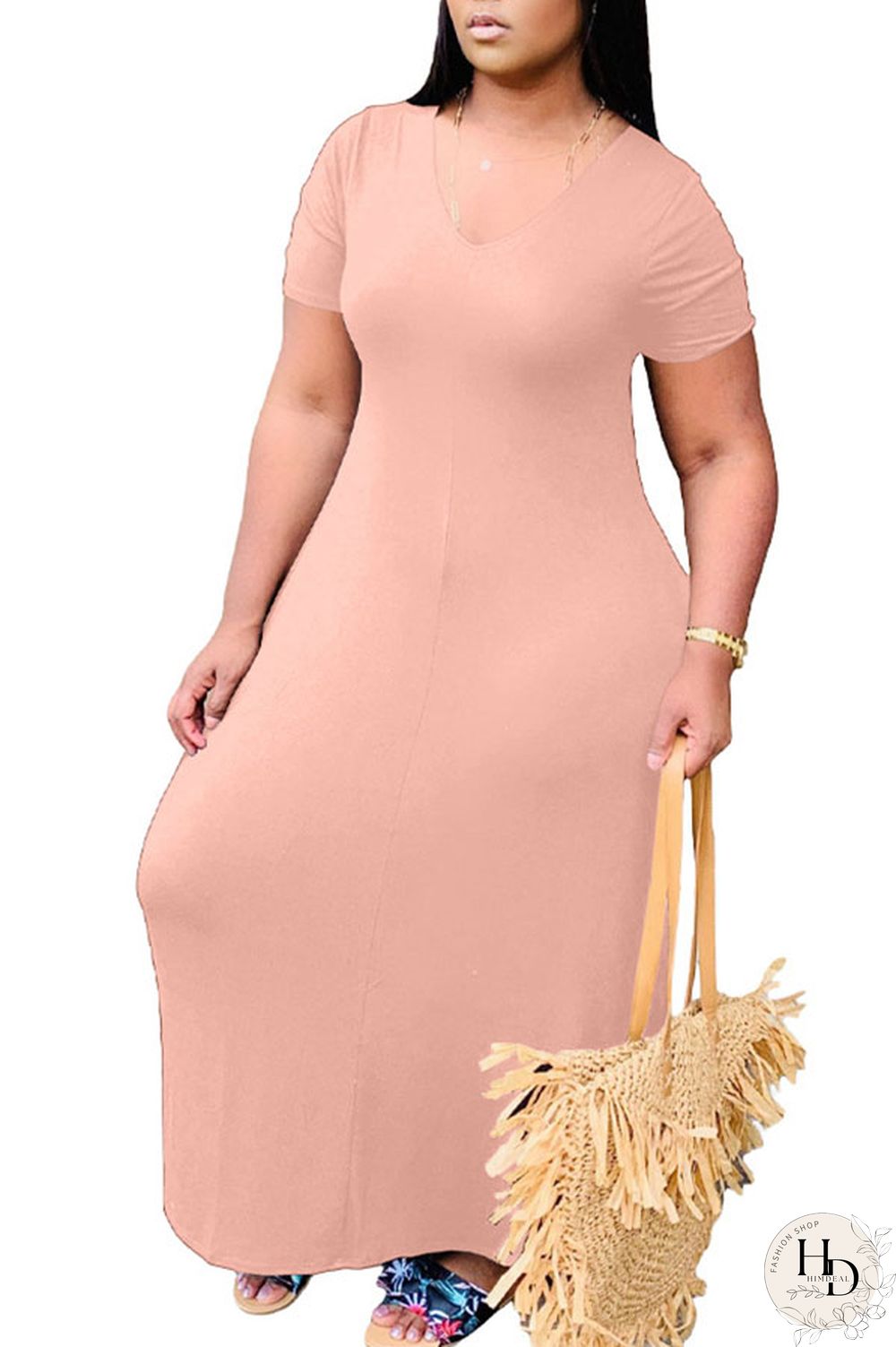 Wine Red Polyester Fashion Casual Black Grey Pink Yellow Wine Red Royal blue Cap Sleeve Short Sleeves V Neck Swagger Ankle-Length Solid Dresses