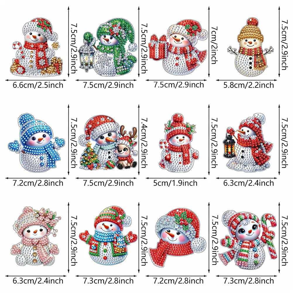 12Pcs Xmas Theme 2D Flat DIY Diamond Christmas Tree Pendant Wall Door Decoration