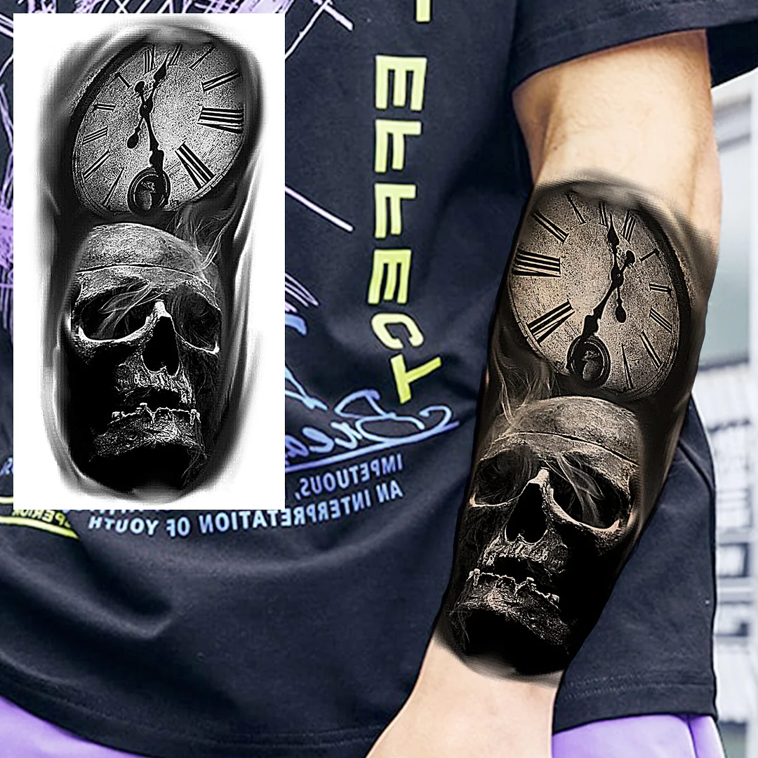 Sdrawing Praying Cross Temporary Tattoos For Men Adults Realistic Wolf Tiger Compass Skull Fake Tattoo Sticker Forearm Tatoos Arm