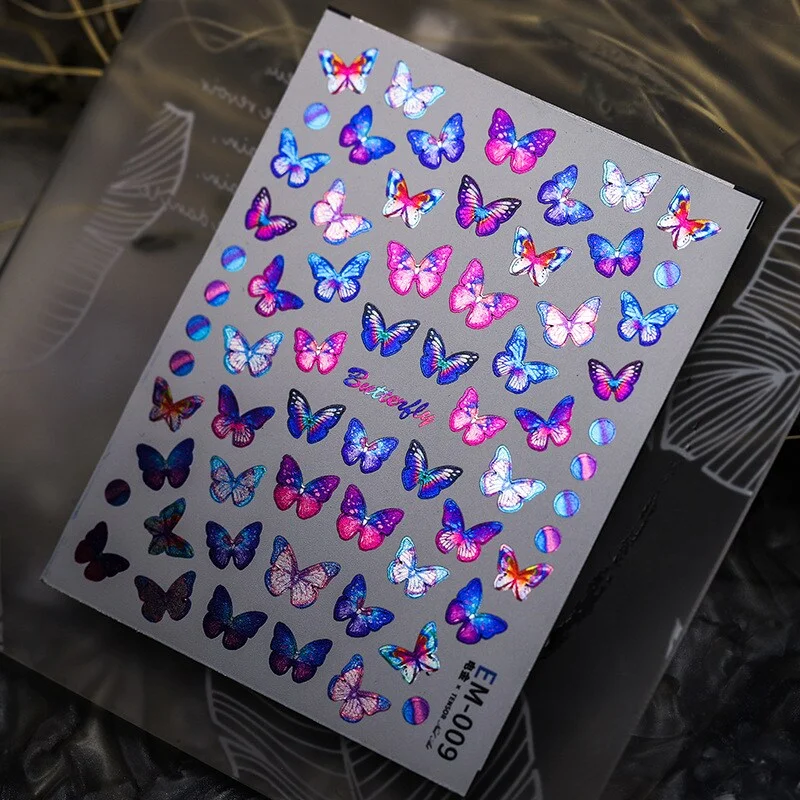 Churchf Nail Art Stickers Adhesive Sliders Pink Blue Heart DIY Line Nail Transfer Decals Foils Wraps Decorations Z0635-Nail Inspo