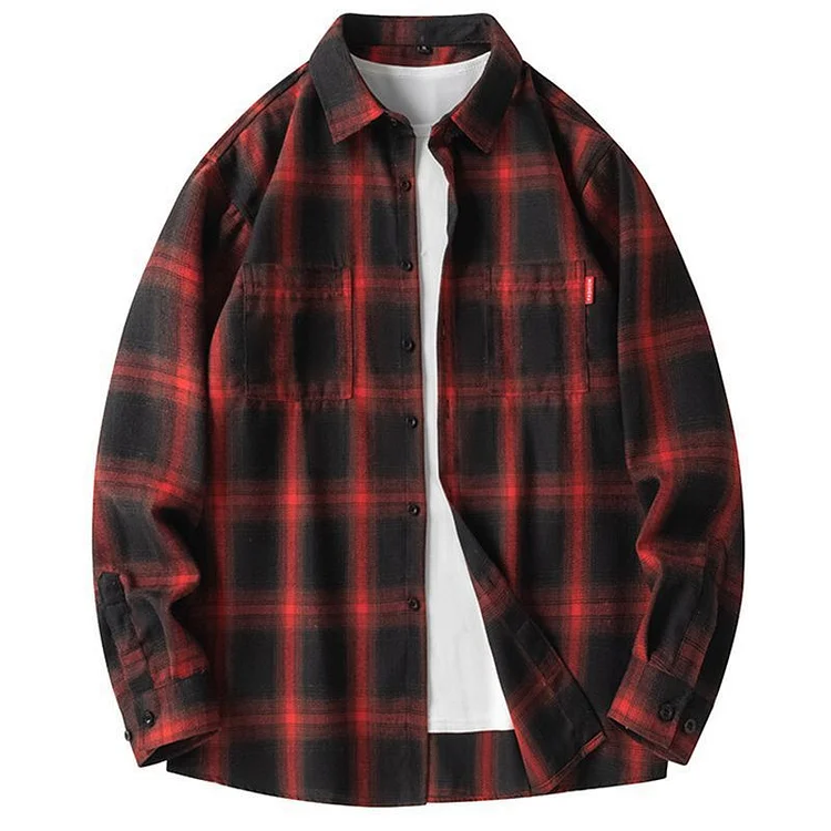 2025 Spring/Autumn Loose-fitting Casual Plaid Lapel Jacket for Men and Youth, Hong Kong Style Trendy Shirt