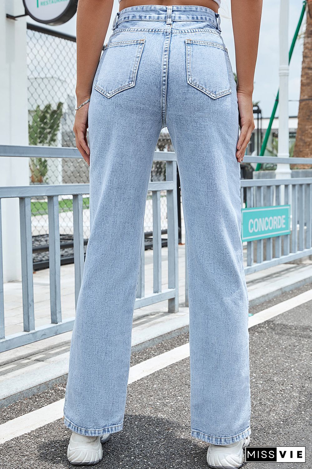 Casual Street Solid Slit High Waist Wide Leg Solid Color Bottoms