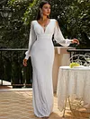 Evening Long Sleeves Wrap Solid V-Neck Dress