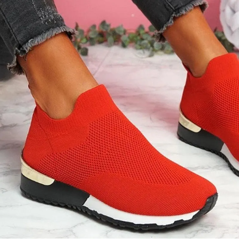 Vulcanize Shoes Sneakers Women Shoes Ladies Slip-On Knit Solid Color Sneakers for Female Sport Mesh Casual Shoes for Women 2021