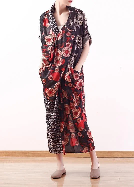 Silk red printed chest cross fashion letter dress plus size loose women's clothing