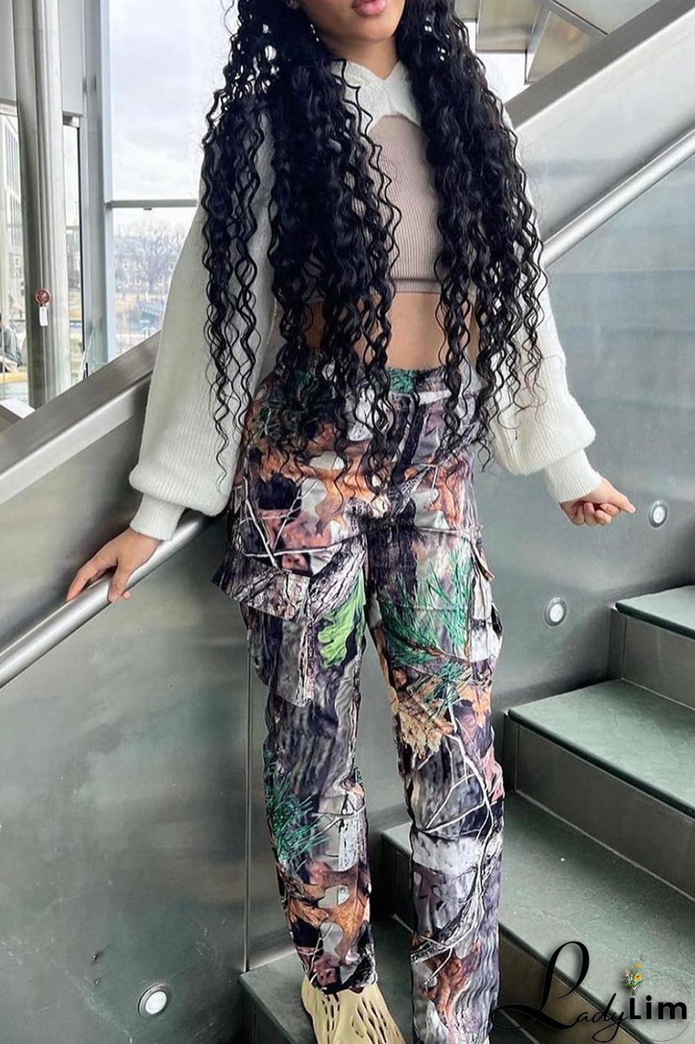 Colour Fashion Print Patchwork Harlan Mid Waist Harlan Full Print Bottoms