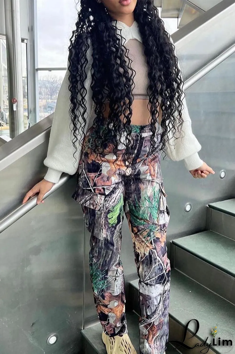 Colour Fashion Print Patchwork Harlan Mid Waist Harlan Full Print Bottoms