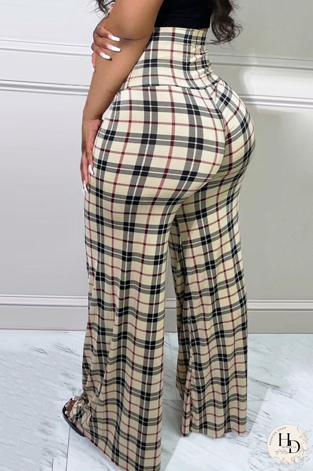 Apricot Fashion Casual Print Patchwork Regular High Waist Trousers