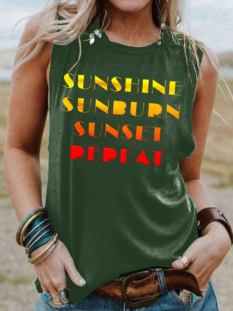 Bestdealfriday Sunrise Sunburn Sunset Repeat Women's Sleeveless Shirt