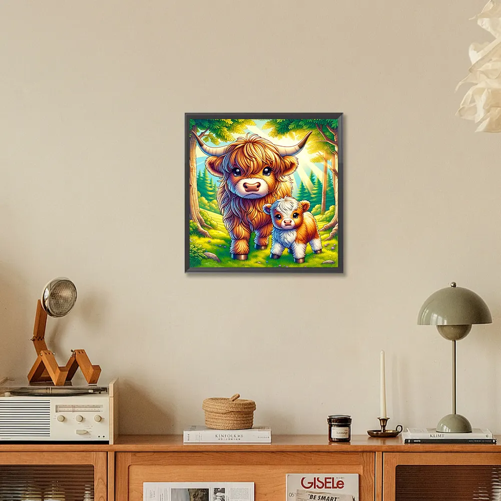 Full Round Diamond Painting 30*30cm - Cartoon Highland Yak