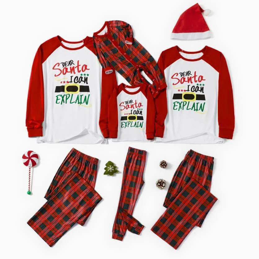 Christmas Santa Letter Print Top and Plaid Pants Family Matching Pajamas Sets