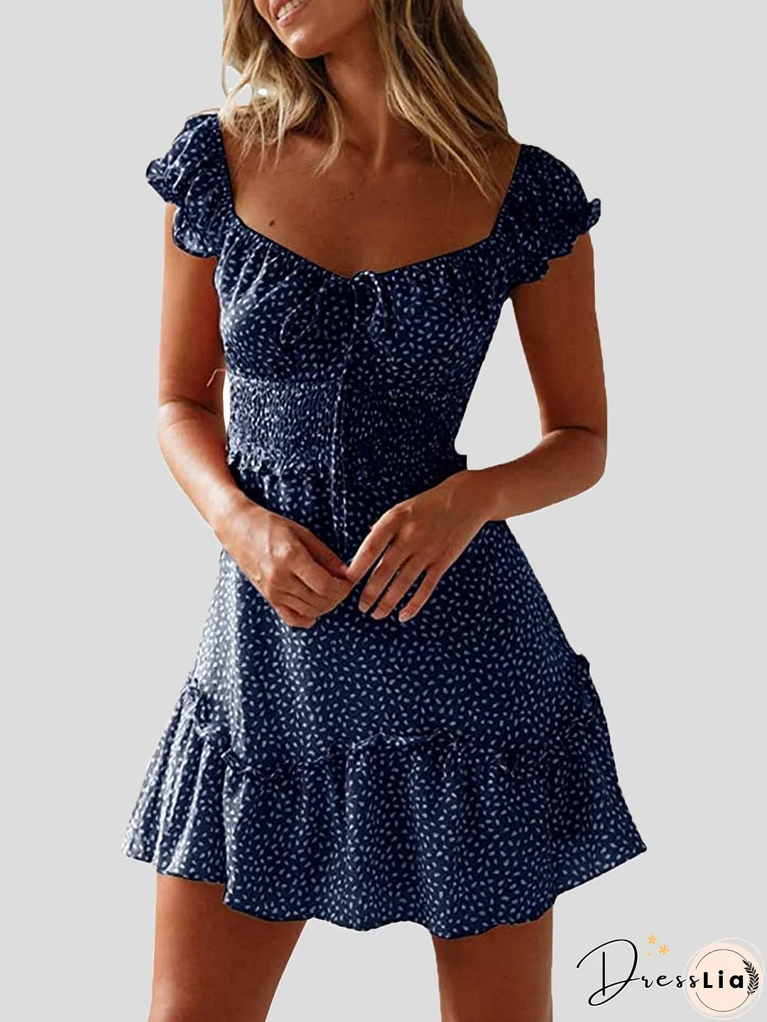 Women's Dresses Floral Print U-Neck Tie Ruffle Dress