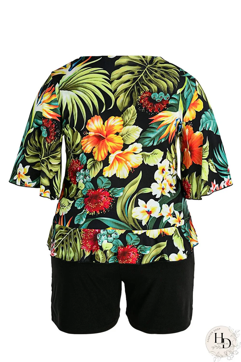 Blue Casual Print Bandage Split Joint V Neck Plus Size Two Pieces