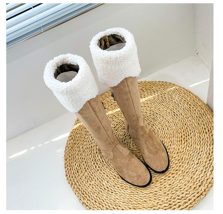Autumn and Winter 2021 New Style Plus Velvet Warm Thick Velvet Women's Boots Knee-length Mid-tube Lamb Wool Cotton Boots