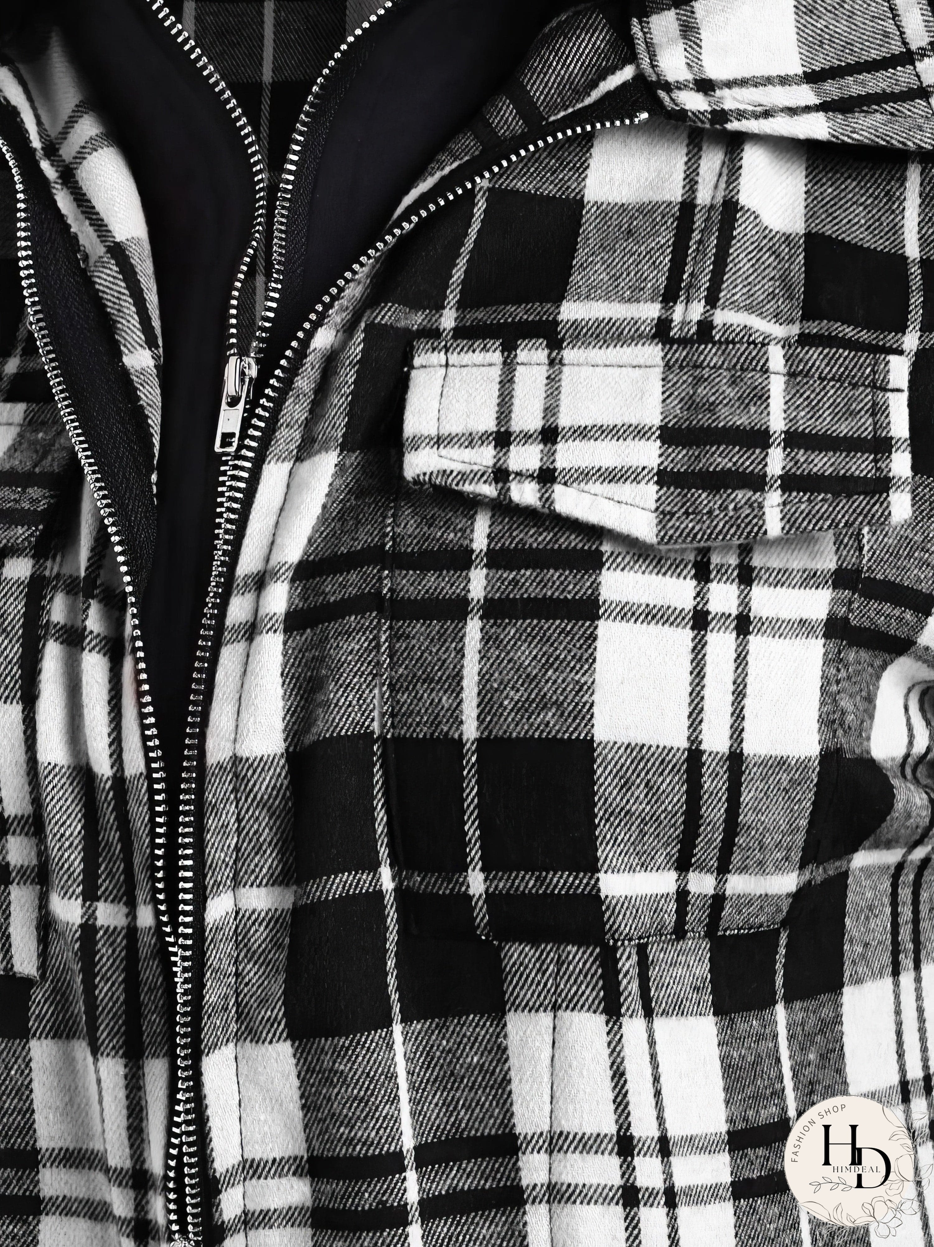 Plaid Zip-Up Hooded Coat with Pockets