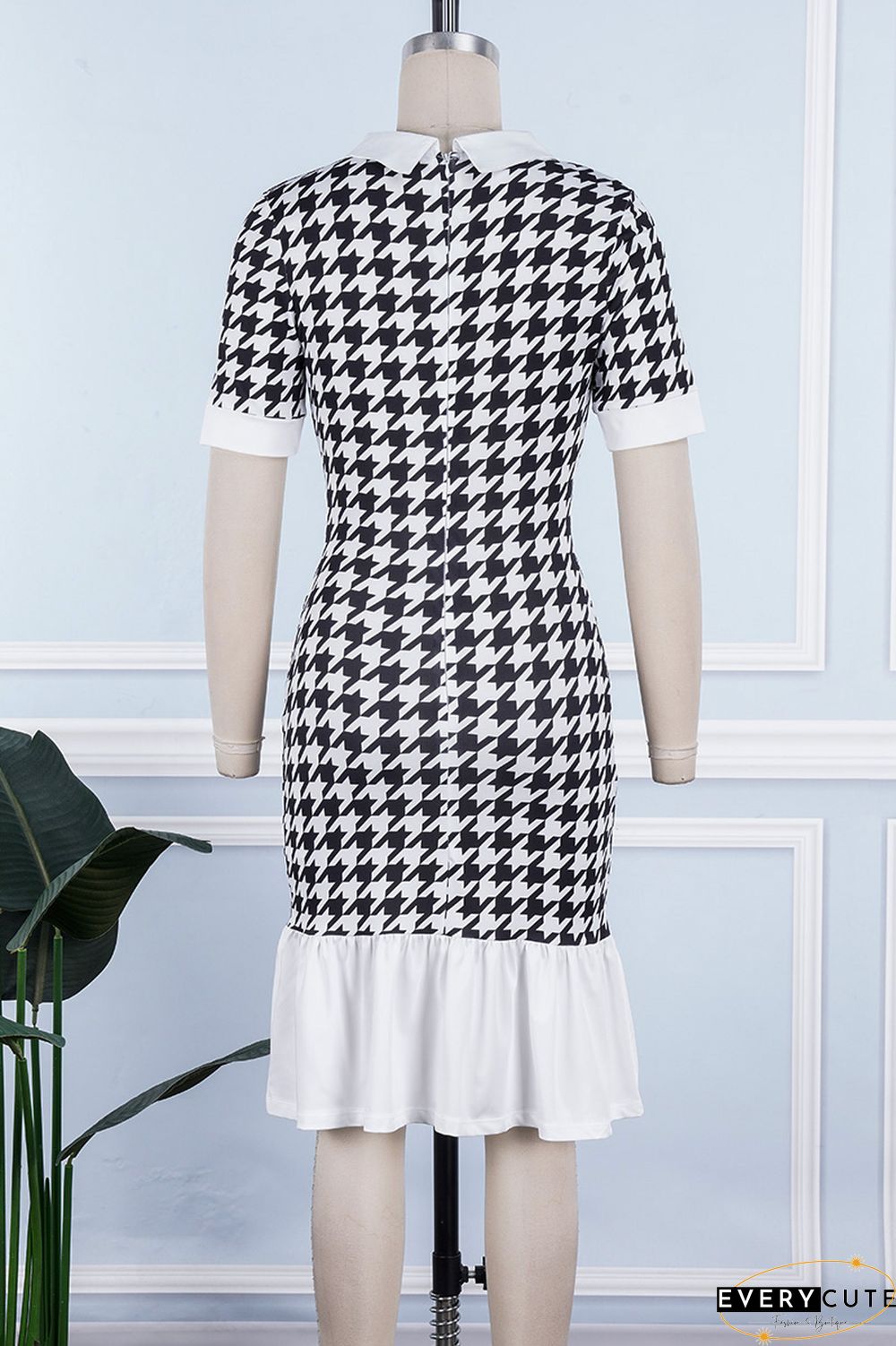 Multicolor Casual Print Patchwork Turndown Collar Short Sleeve Dress