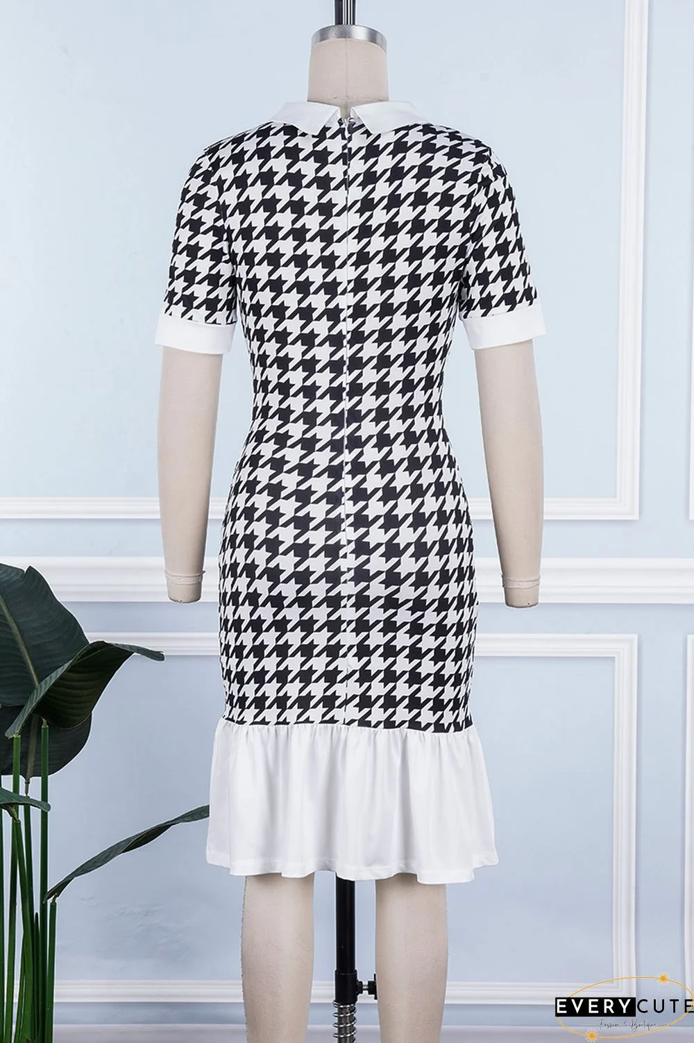 Multicolor Casual Print Patchwork Turndown Collar Short Sleeve Dress