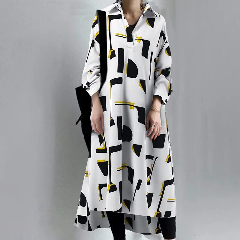 Women Vintage Spring Long Sleeve Loose Casual Vestidos ZANZEA Fashion Lapel Neck Sundress Bohemian Geometric Printed Shirt Dress