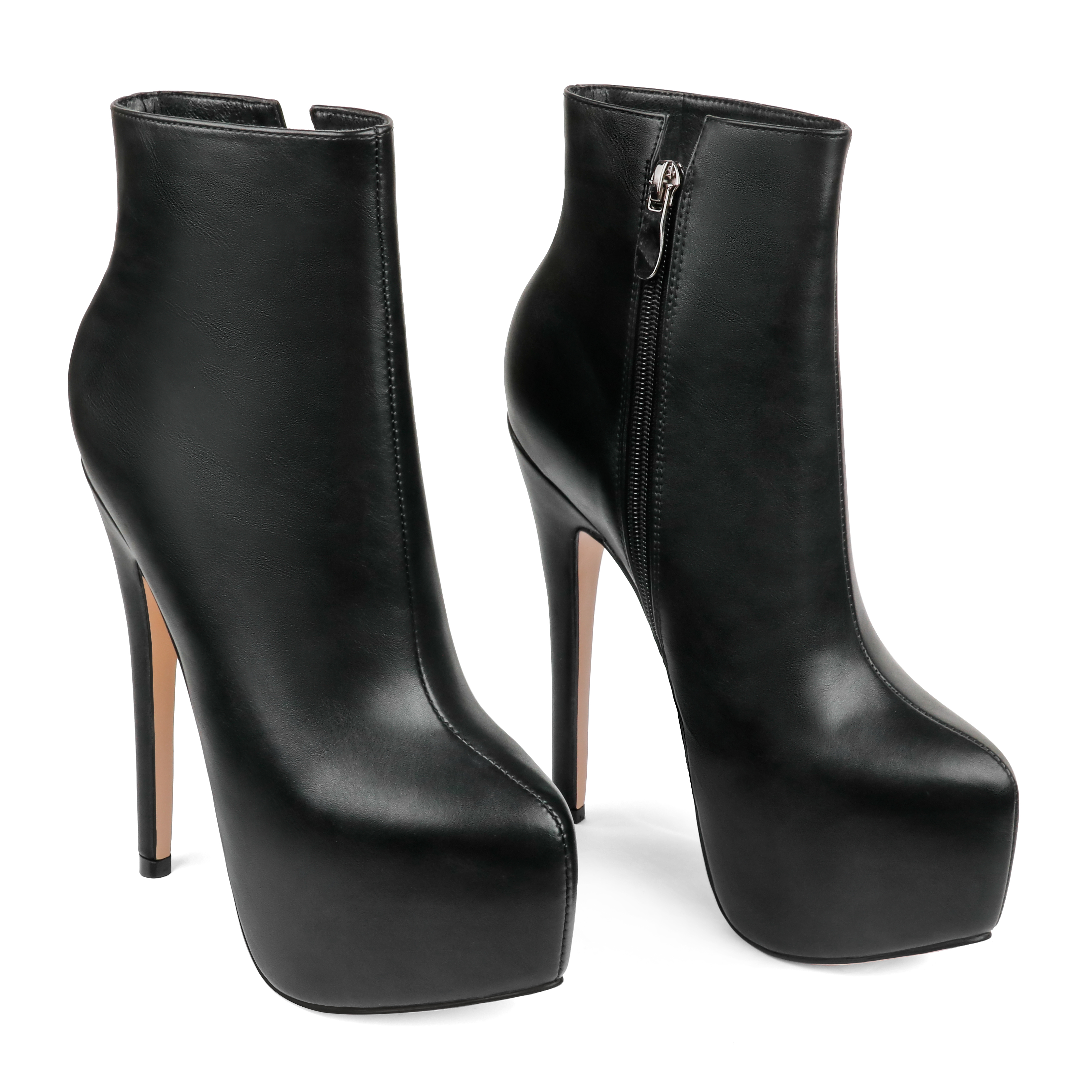 6.1" Women's Platform Ankle Boots Zipper High Heels Matte Shoes Short Booties-MERUMOTE