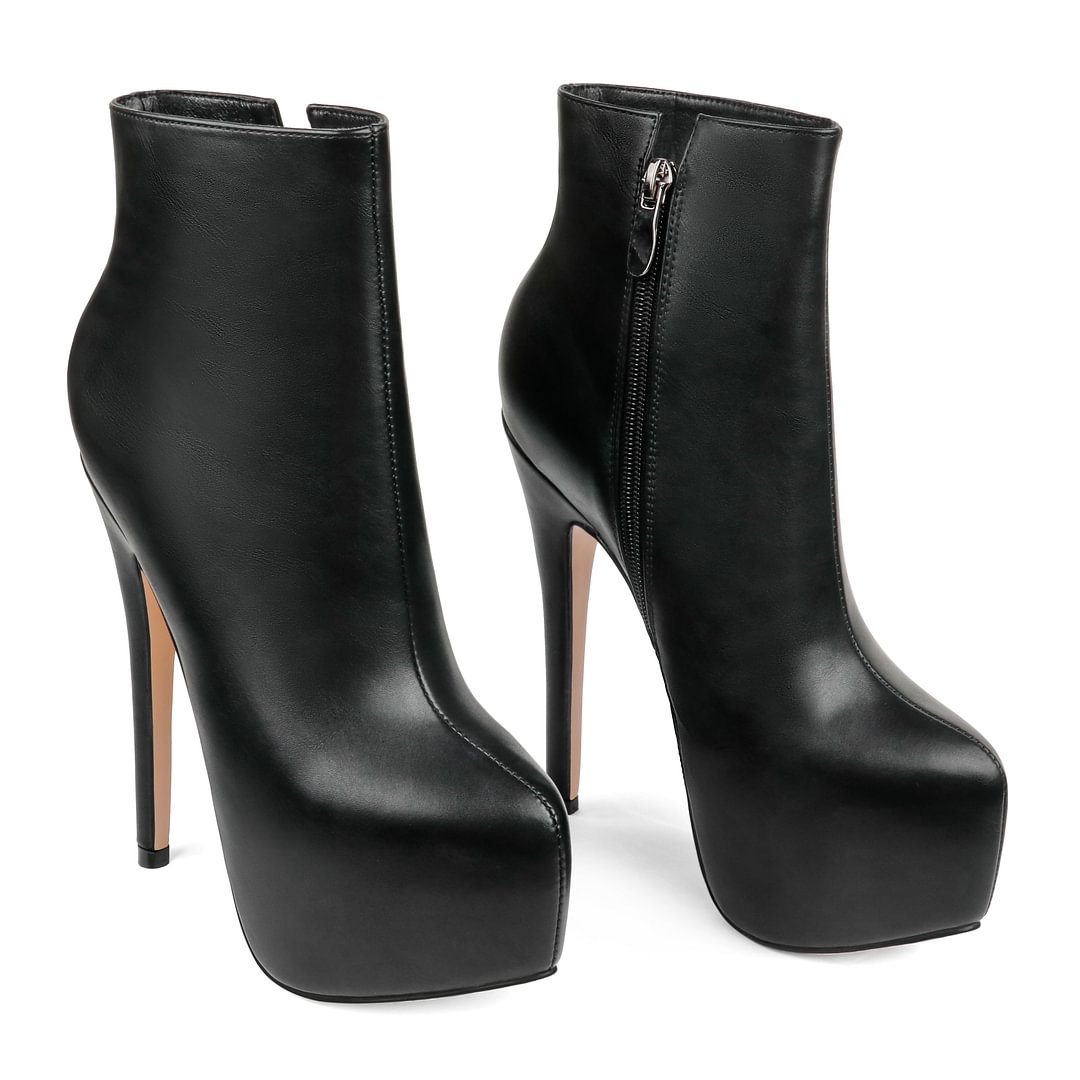 6.1" Women's Platform Ankle Boots Zipper High Heels Matte Shoes Short Booties-MERUMOTE