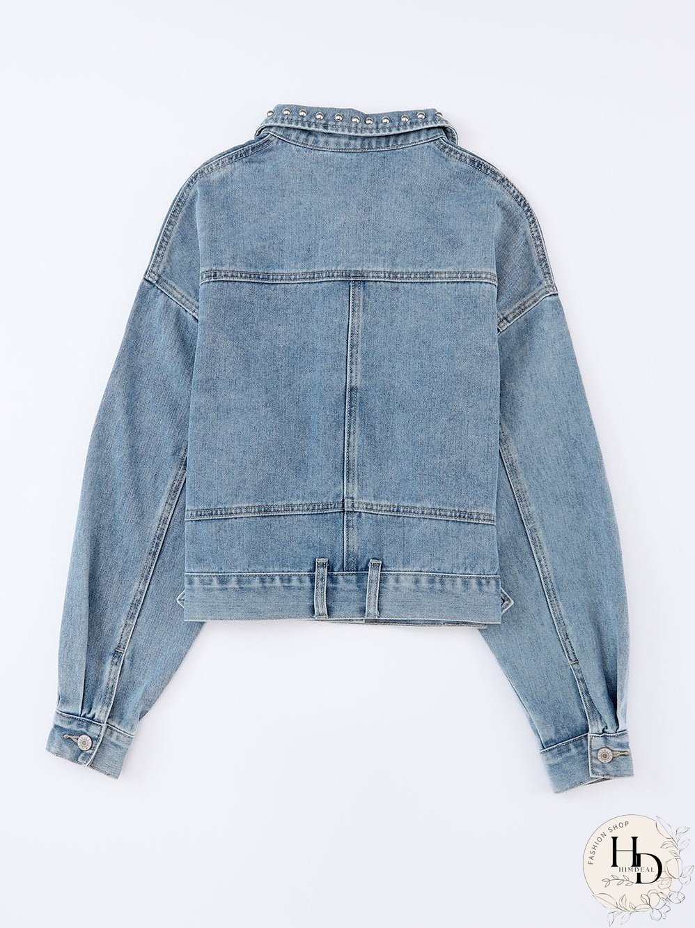 Sky Blue Rhinestone Embellished Denim Shacket