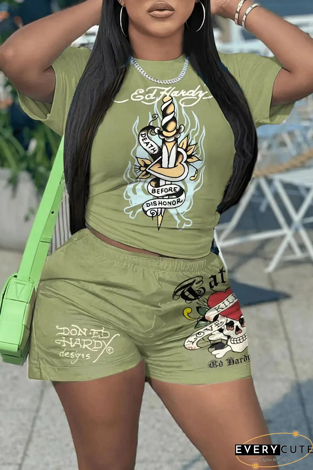 Retro Graphic T-shirt and Shorts Two Piece Set