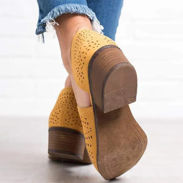Hollow Low Heel Cutout Booties