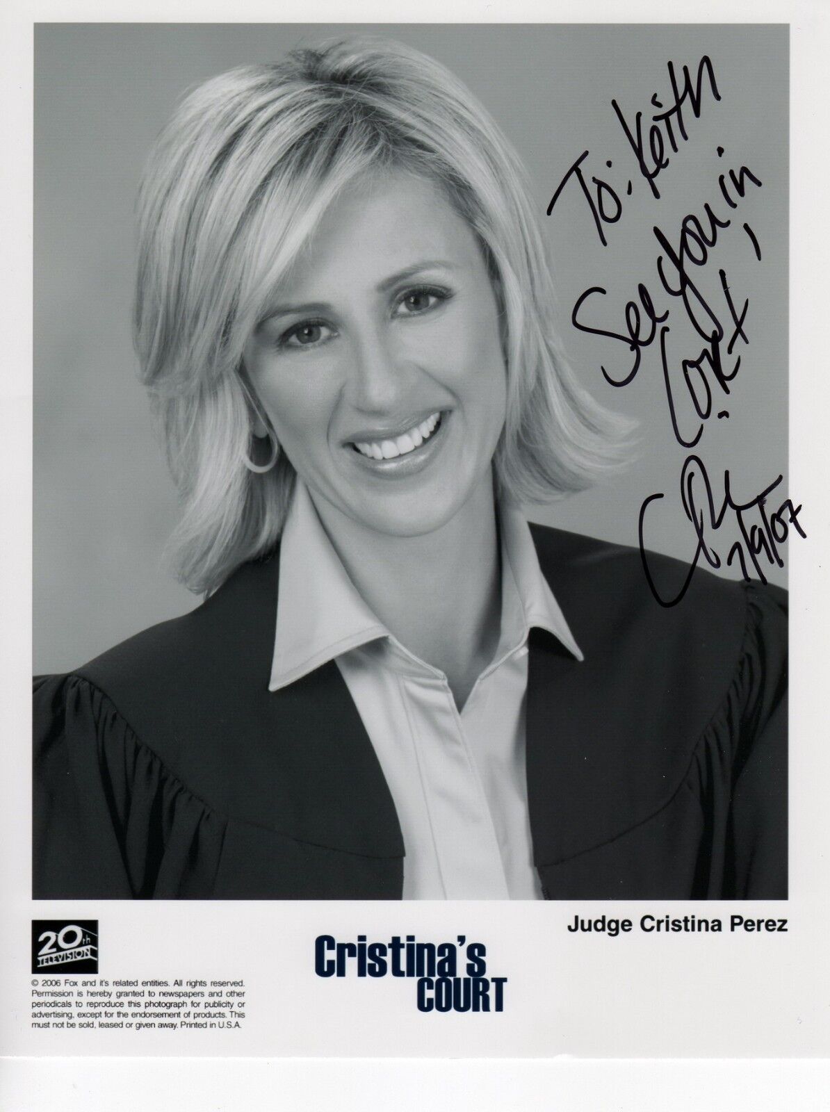 CRISTINA PEREZ AUTOGRAPH, JUDGE on CRISTINAS COURT